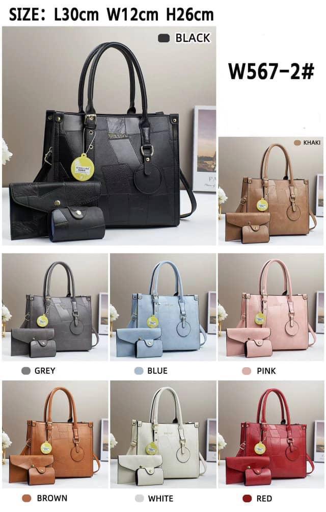 3-in-1 Women's Handbag Set - W567-2# White Elegant Tote with Clutch & Card Holder