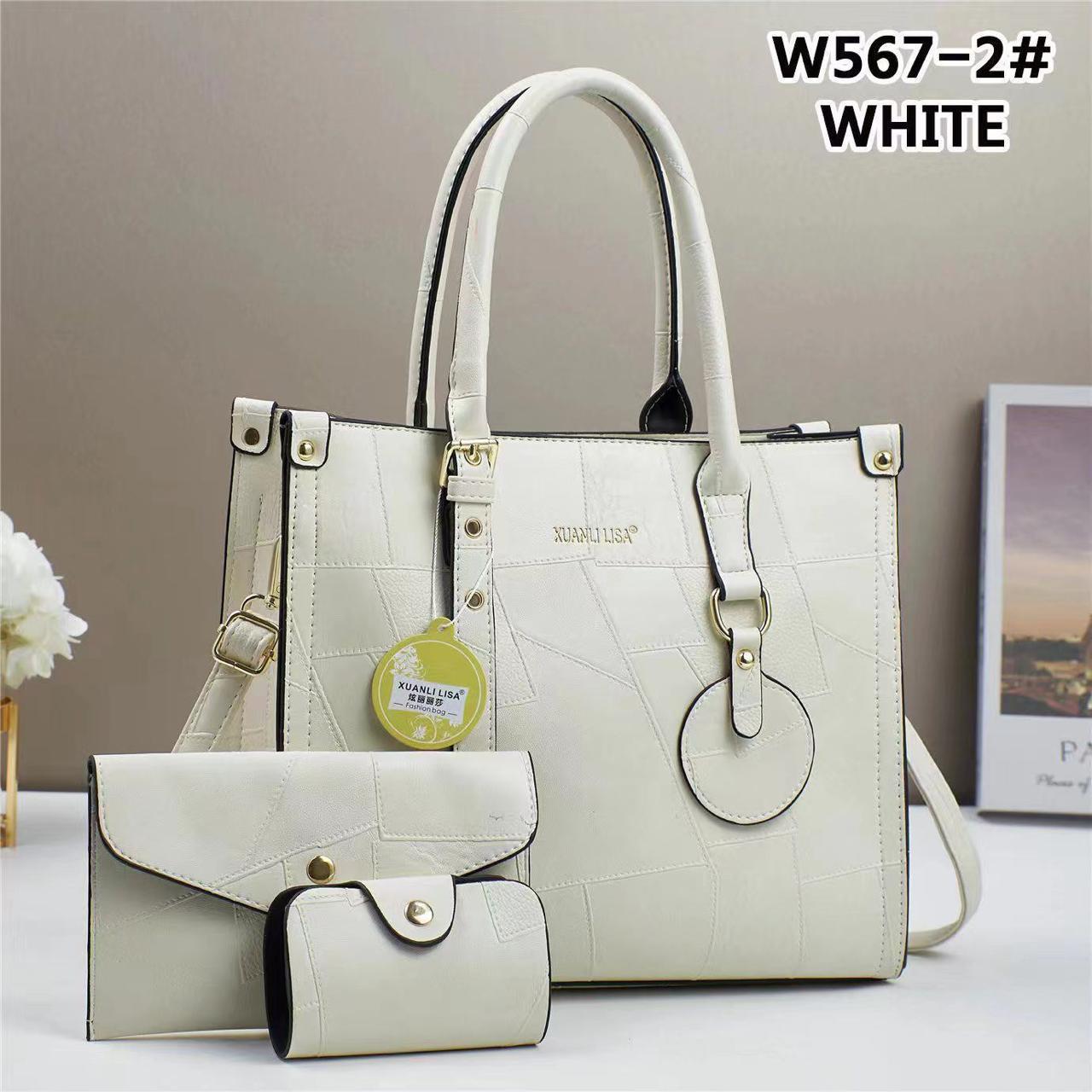 3-in-1 Women's Handbag Set - W567-2# White Elegant Tote with Clutch & Card Holder