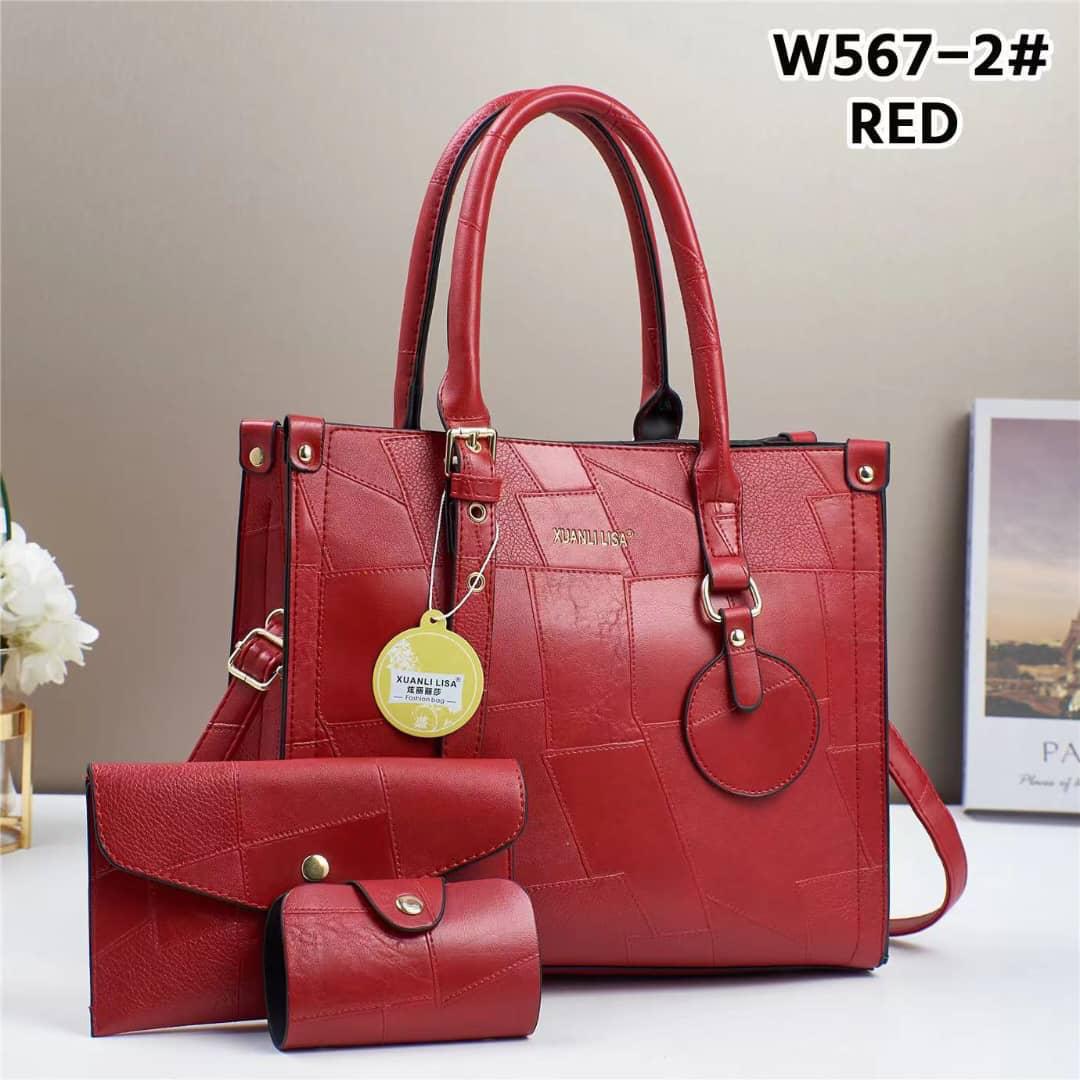 3-in-1 Women's Handbag Set - W567-2# White Elegant Tote with Clutch & Card Holder