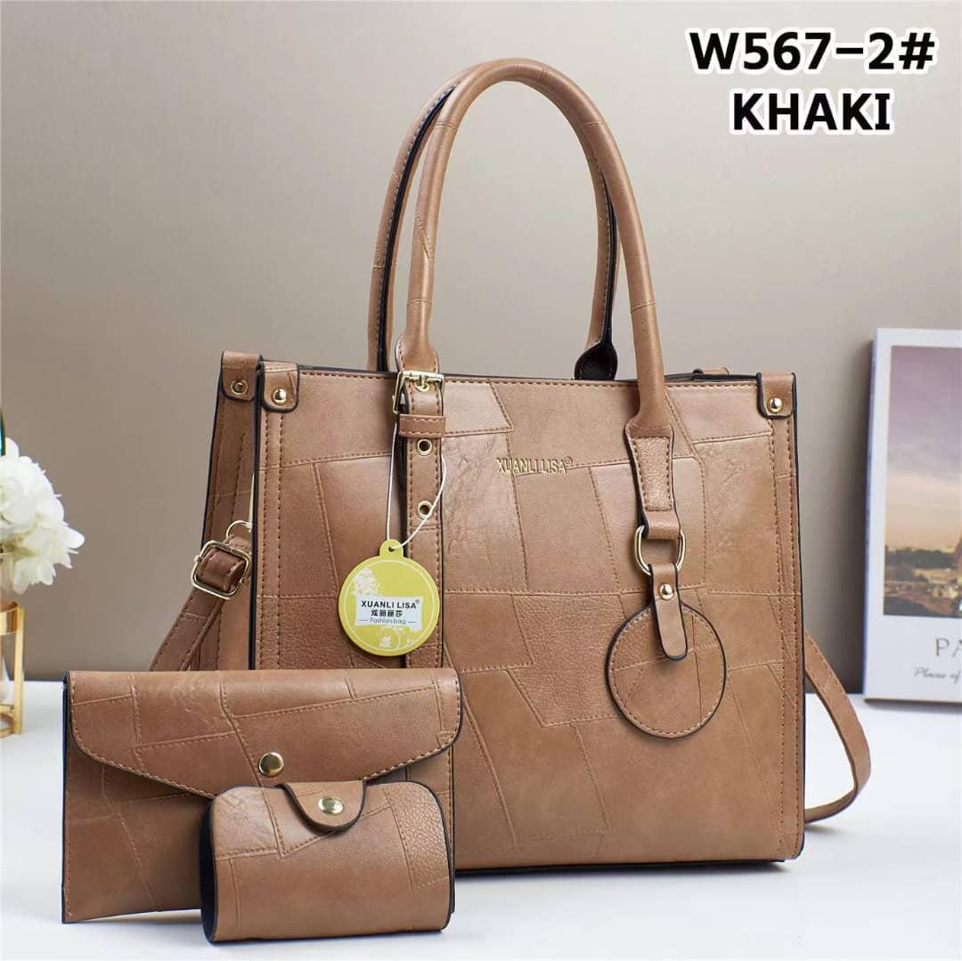 3-in-1 Women's Handbag Set - W567-2# White Elegant Tote with Clutch & Card Holder