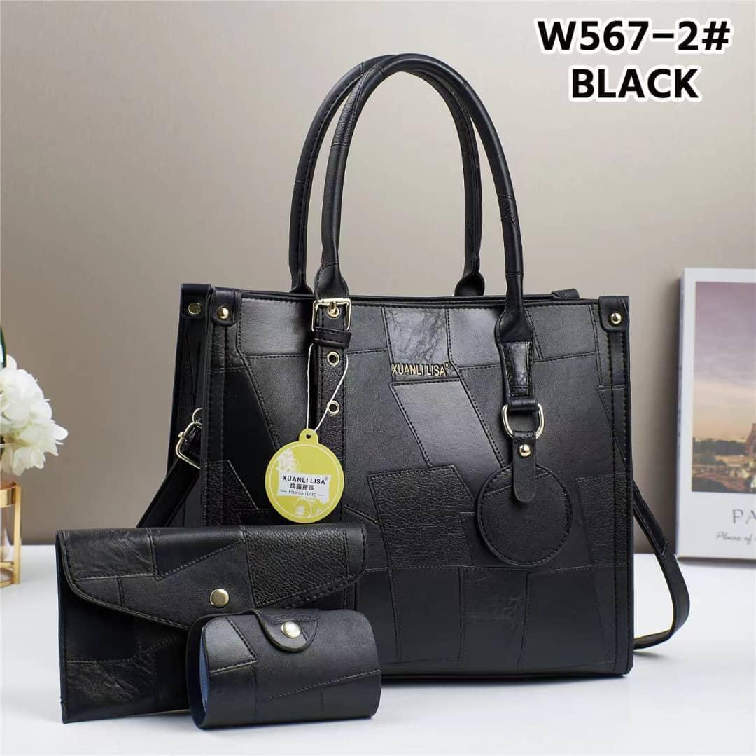 3-in-1 Women's Handbag Set - W567-2# White Elegant Tote with Clutch & Card Holder