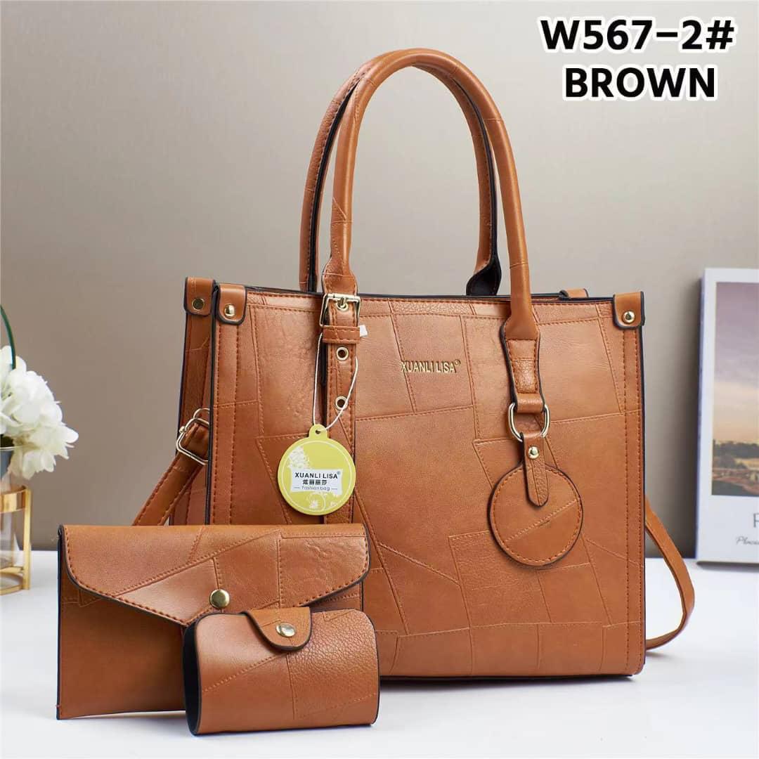 3-in-1 Women's Handbag Set - W567-2# White Elegant Tote with Clutch & Card Holder