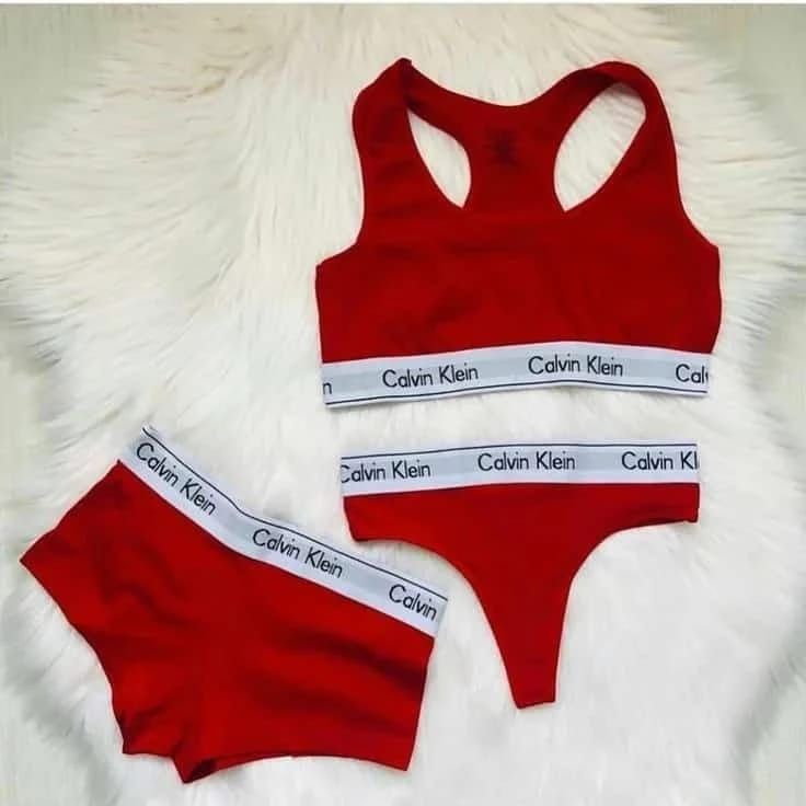 Calvin Klein 3-Piece Women's Underwear Set; Seamless Thong, Hotpant and Sportsbra - Sexy and Comfortable Ladies Briefs Lingerie