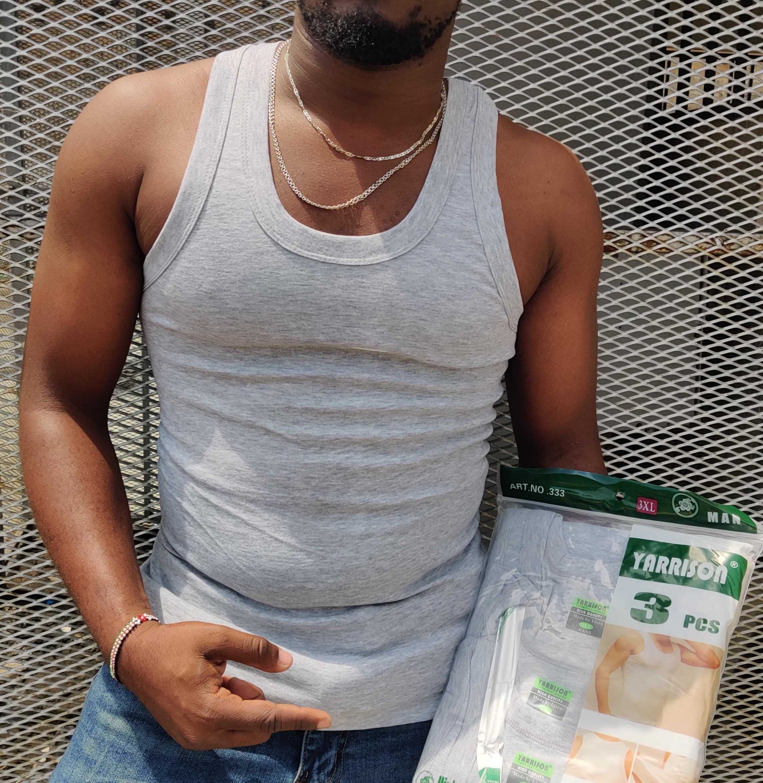 Best Quality Yarisson 100% Cotton Mens Fitted Vest (3Pcs) - grey,