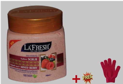La Fresh Deep Exfoliating Scrub Mixed Berry+1 Pair Exfoliating Bath Gloves
