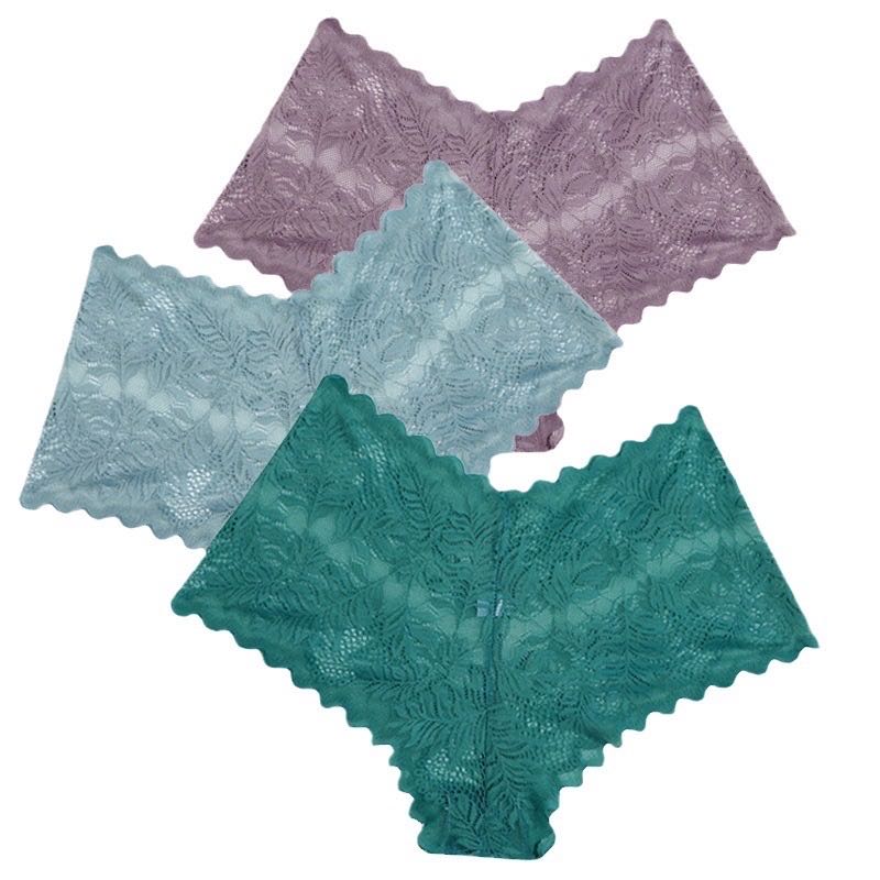 3Pcs/Set Women Lace Boyshorts Underpants Low Rise Panties Ladies Fashion Floral Lace Underwear  Girls Panty Intimates