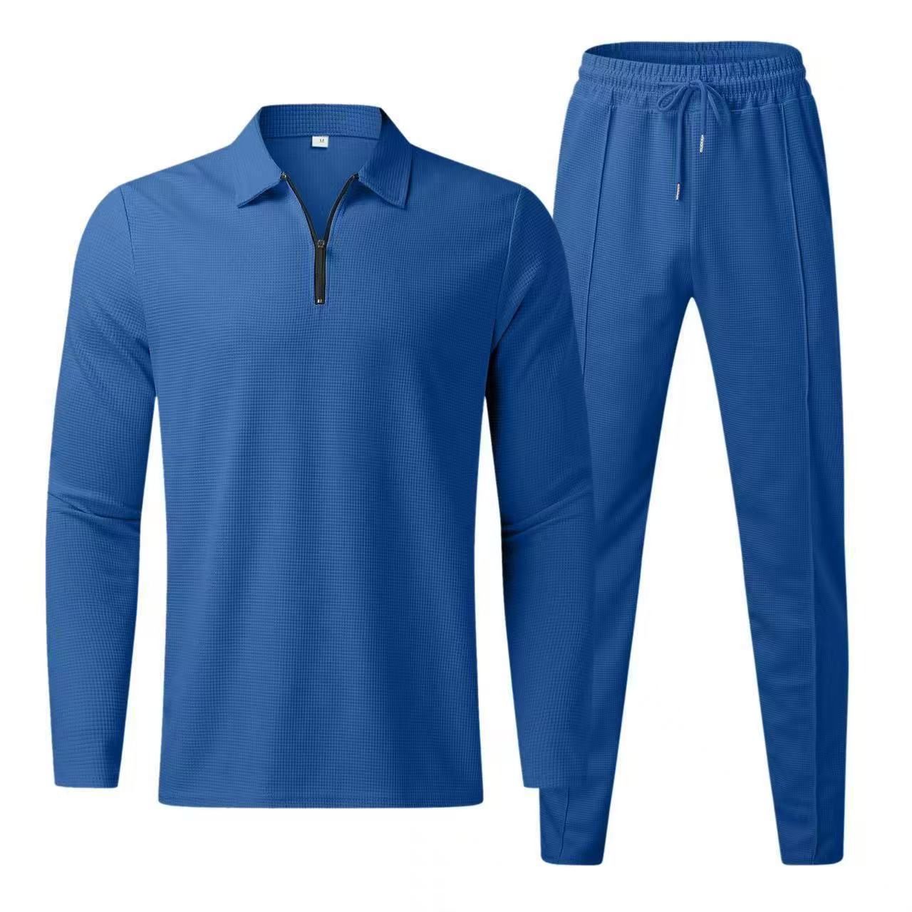 Fall men's fashionable long-sleeved jogging suit casual clothing set sportswear solid-color men's two-piece set