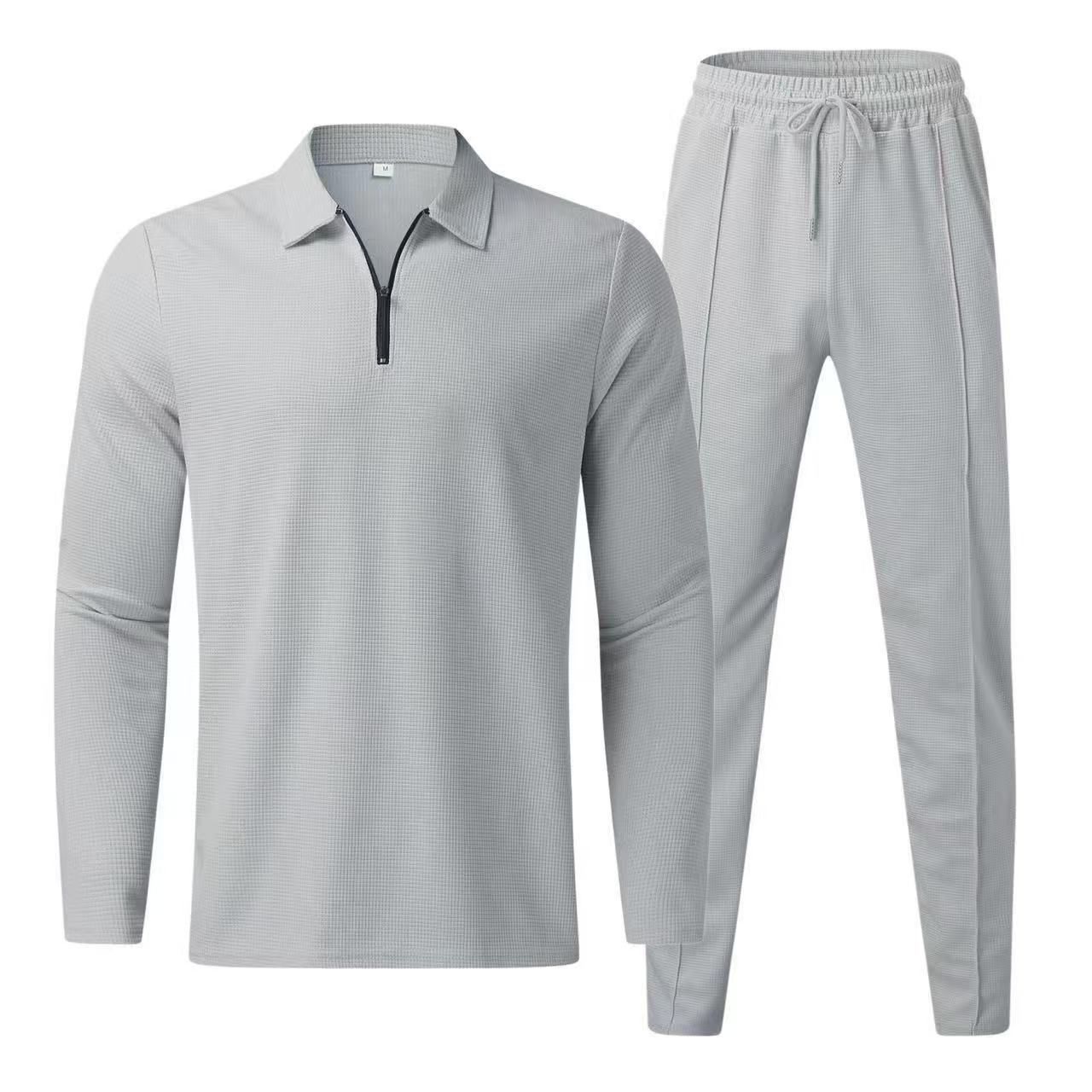 Fall men's fashionable long-sleeved jogging suit casual clothing set sportswear solid-color men's two-piece set