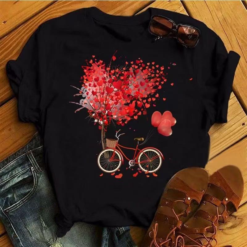 Fashion Red Poppy Women T Shirt Funny Printed Tops Tee Female Short Sleeve Tshirt Harajuku Tee Shirts Cartoon Casual Top