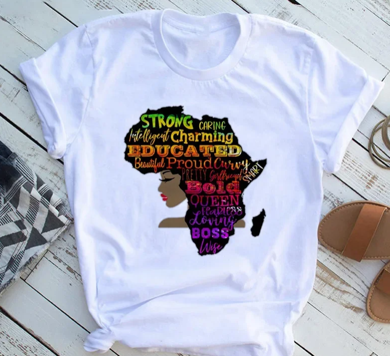 White Printed Short Sleeve T-Shirt For  Girl Floral Patchwork Crew Neck Top Women's Fashion Cross-Border