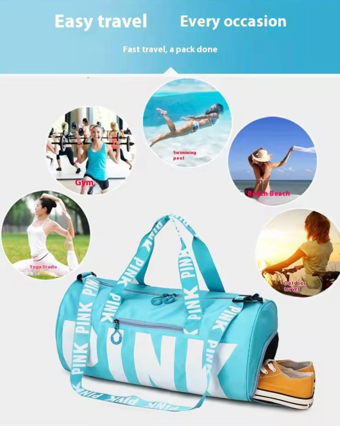2025 New Printed Sports Bag Travel Bag Outdoor Sports Bag Fitness Bag Handbag Shoulder Bag Large-capacity Storage Bag Waterproof, Suitable for Short Trips