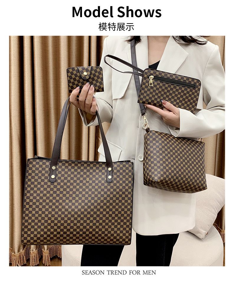 2025 New Style Women's Fashion Handbag Four-Piece Set, Mother-Child Bag, Printed Shoulder Bag, Crossbody Bag, Clutch Bag, Card Holder, First-Class Service