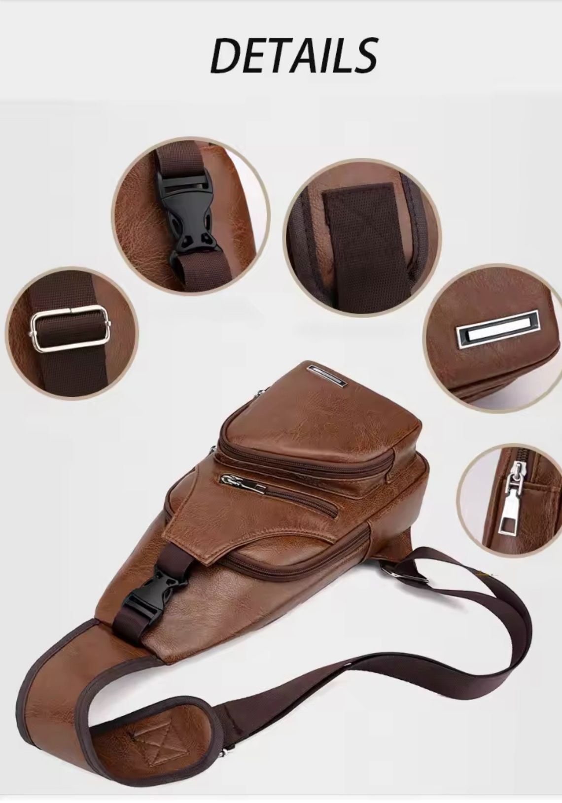New Stylish and Luxurious PU Leather Sling Bag with Zipper, a Casual and Business Men's Chest Bag Made of Soft PU with Simple Design