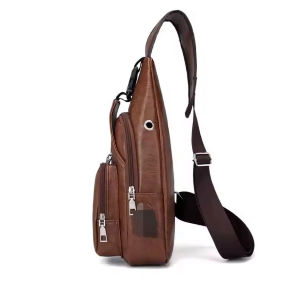 New Stylish and Luxurious PU Leather Sling Bag with Zipper, a Casual and Business Men's Chest Bag Made of Soft PU with Simple Design