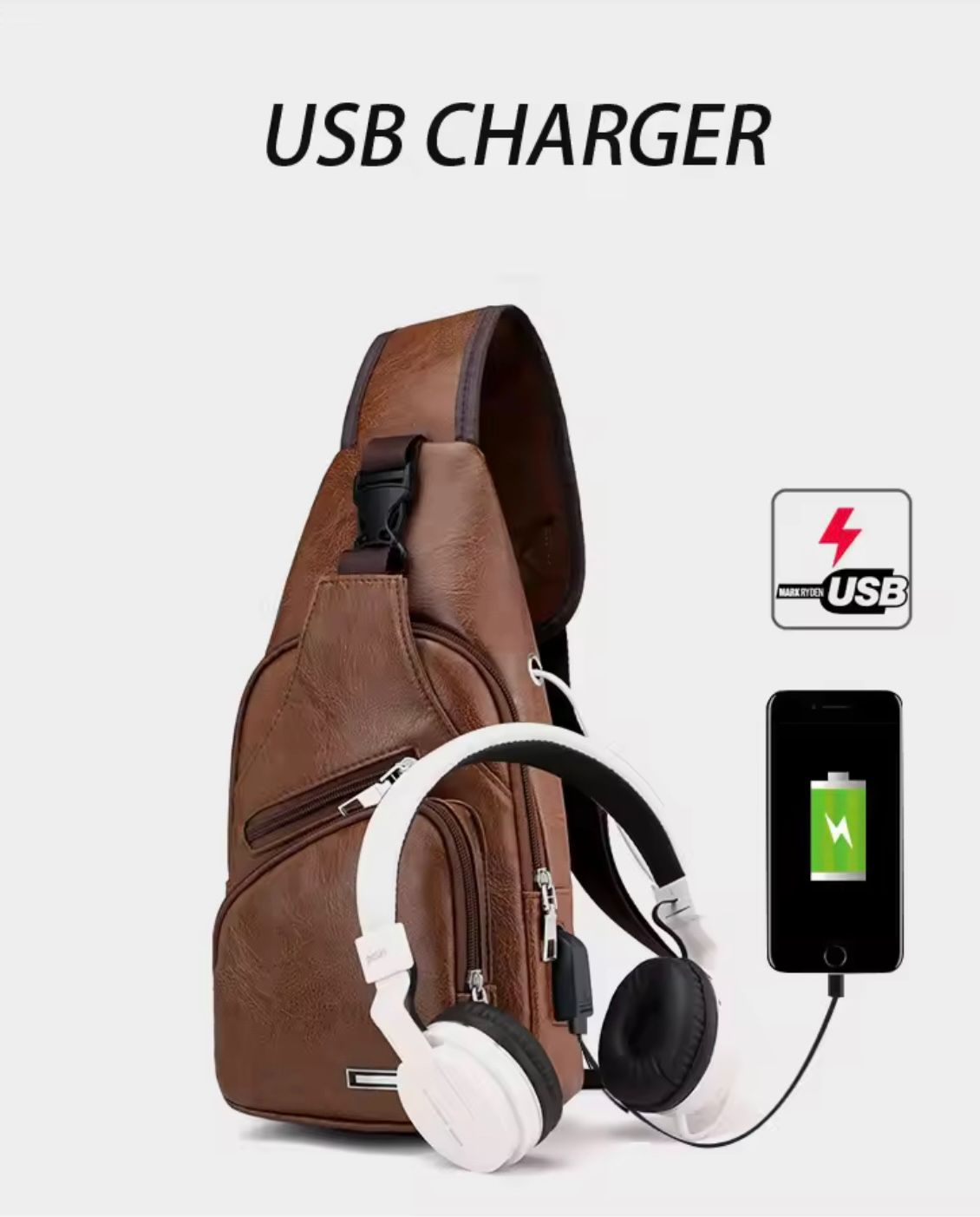 New Stylish and Luxurious PU Leather Sling Bag with Zipper, a Casual and Business Men's Chest Bag Made of Soft PU with Simple Design