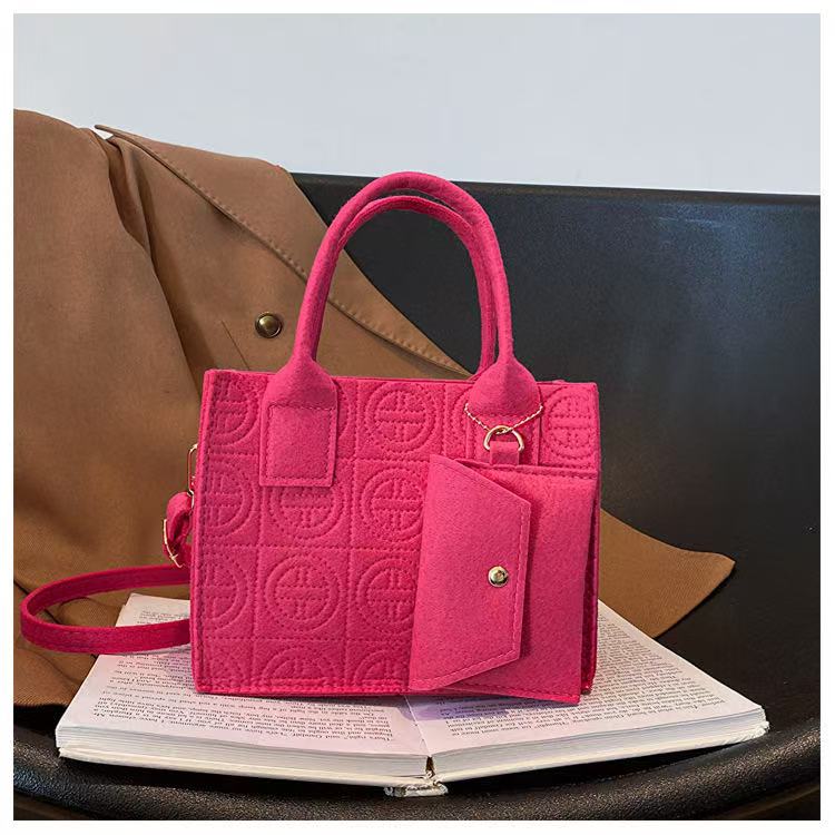 Fashionable Embossed Two-Piece Crossbody Set, Printed Felt Solid Color Casual Ladies' Crossbody/Shoulder Bag Set with Handbag and Wallet. Service First, Quality First.