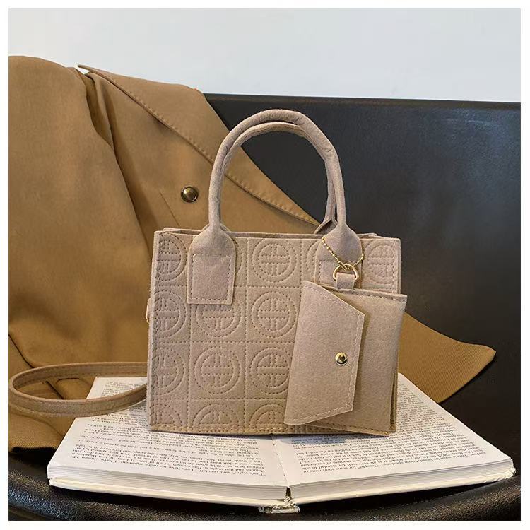 Fashionable Embossed Two-Piece Crossbody Set, Printed Felt Solid Color Casual Ladies' Crossbody/Shoulder Bag Set with Handbag and Wallet. Service First, Quality First.
