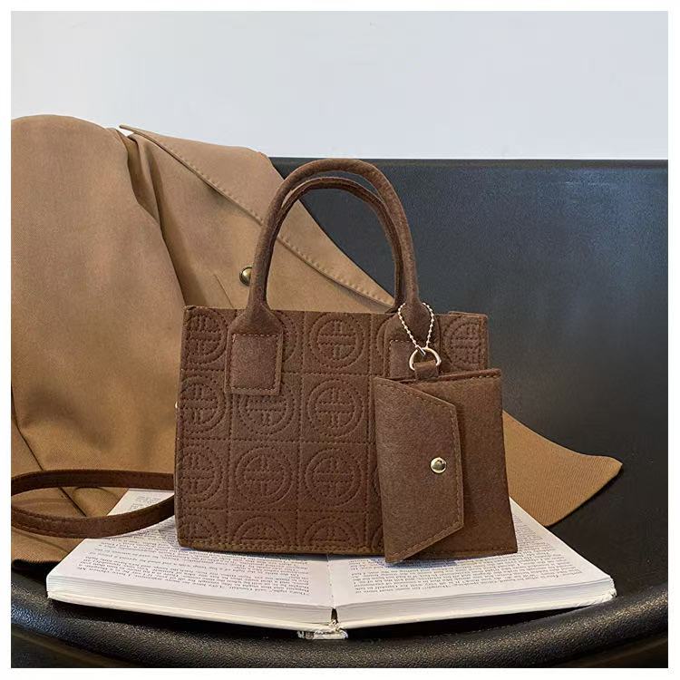 Fashionable Embossed Two-Piece Crossbody Set, Printed Felt Solid Color Casual Ladies' Crossbody/Shoulder Bag Set with Handbag and Wallet. Service First, Quality First.