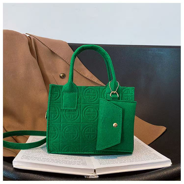 Fashionable Embossed Two-Piece Crossbody Set, Printed Felt Solid Color Casual Ladies' Crossbody/Shoulder Bag Set with Handbag and Wallet. Service First, Quality First.