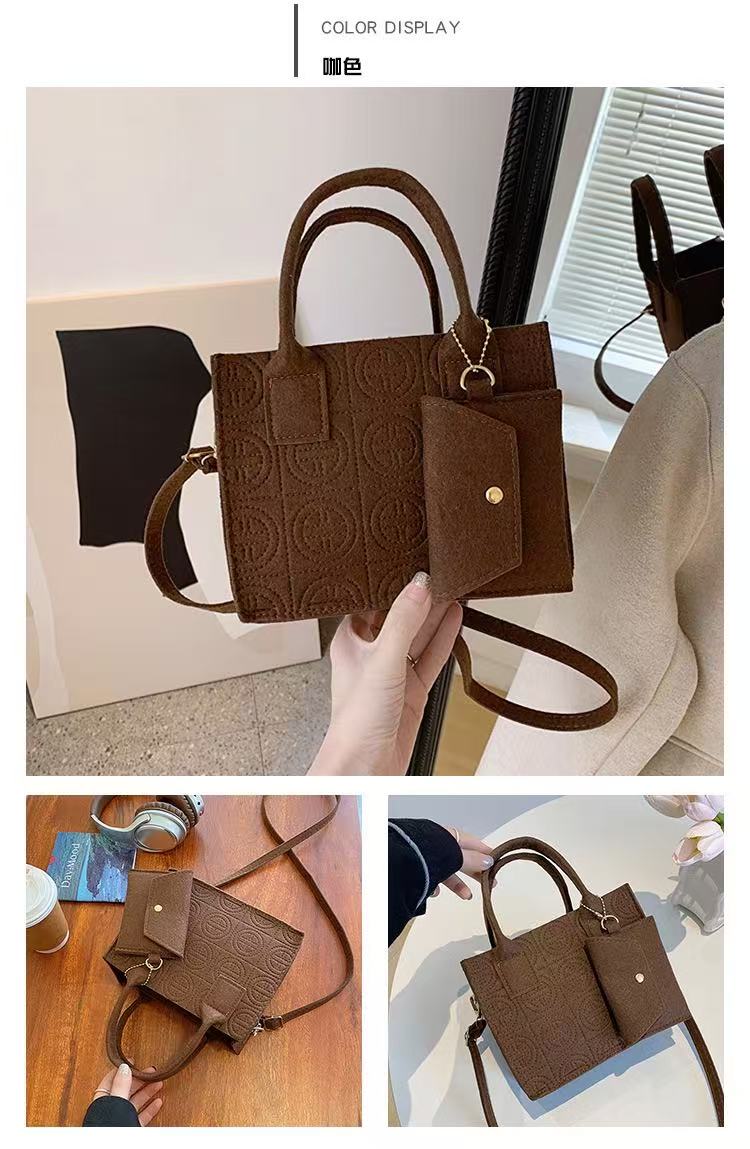 Fashionable Embossed Two-Piece Crossbody Set, Printed Felt Solid Color Casual Ladies' Crossbody/Shoulder Bag Set with Handbag and Wallet. Service First, Quality First.