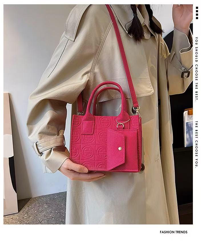 Fashionable Embossed Two-Piece Crossbody Set, Printed Felt Solid Color Casual Ladies' Crossbody/Shoulder Bag Set with Handbag and Wallet. Service First, Quality First.