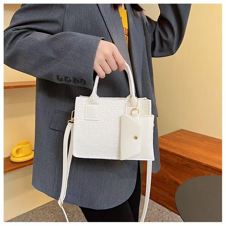 Fashionable Embossed Two-Piece Crossbody Set, Printed Felt Solid Color Casual Ladies' Crossbody/Shoulder Bag Set with Handbag and Wallet. Service First, Quality First.