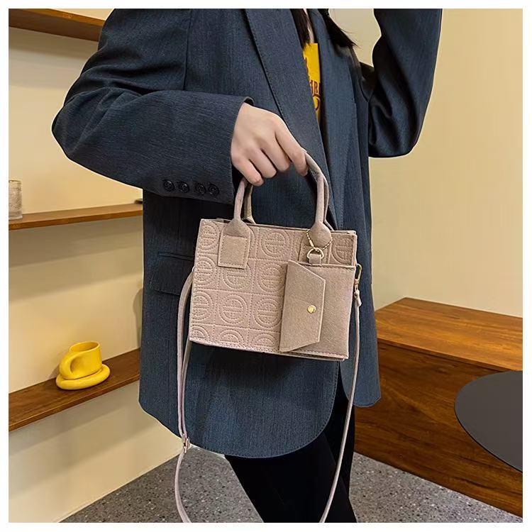 Fashionable Embossed Two-Piece Crossbody Set, Printed Felt Solid Color Casual Ladies' Crossbody/Shoulder Bag Set with Handbag and Wallet. Service First, Quality First.