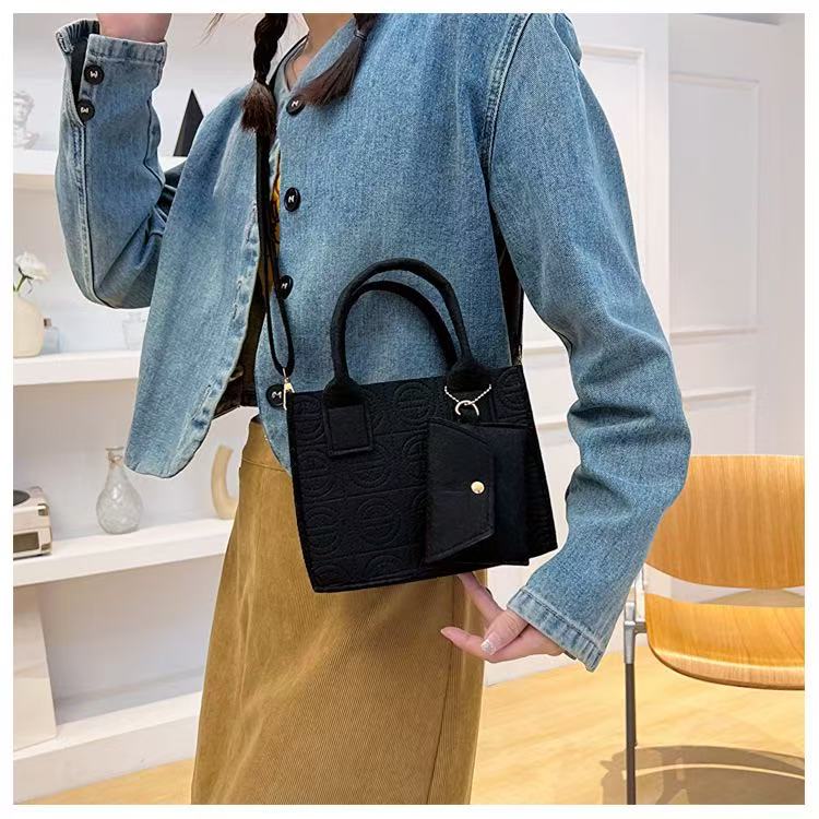 Fashionable Embossed Two-Piece Crossbody Set, Printed Felt Solid Color Casual Ladies' Crossbody/Shoulder Bag Set with Handbag and Wallet. Service First, Quality First.