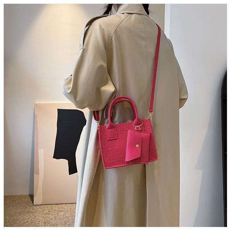 Fashionable Embossed Two-Piece Crossbody Set, Printed Felt Solid Color Casual Ladies' Crossbody/Shoulder Bag Set with Handbag and Wallet. Service First, Quality First.