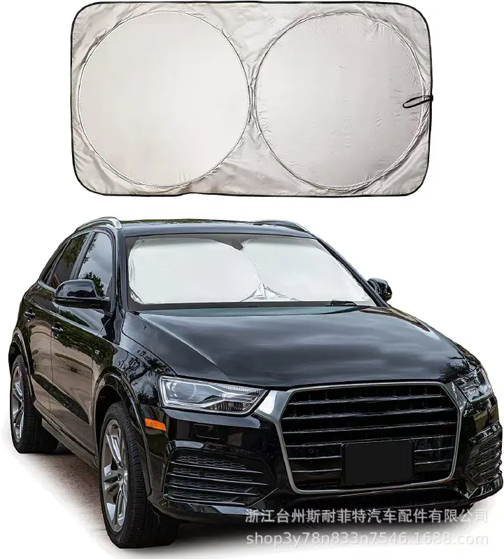 Hot-selling 190T Car Front Windshield Sunshade with Silver Coated Cloth Double-Ring Sunshade