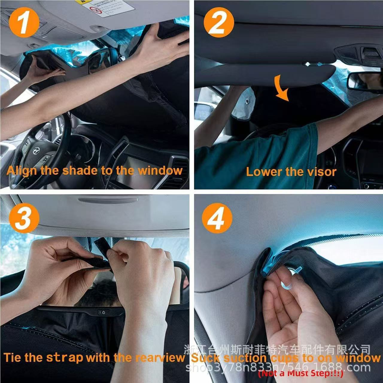 Hot-selling 190T Car Front Windshield Sunshade with Silver Coated Cloth Double-Ring Sunshade
