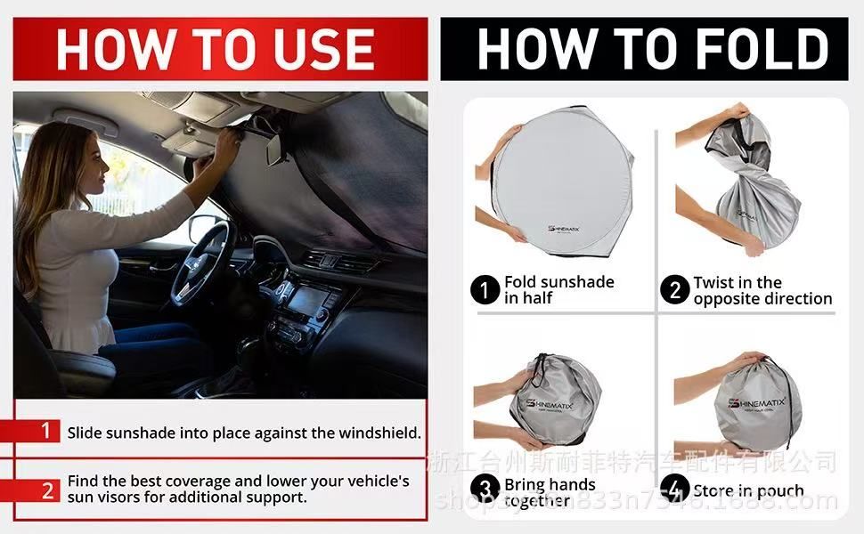 Hot-selling 190T Car Front Windshield Sunshade with Silver Coated Cloth Double-Ring Sunshade