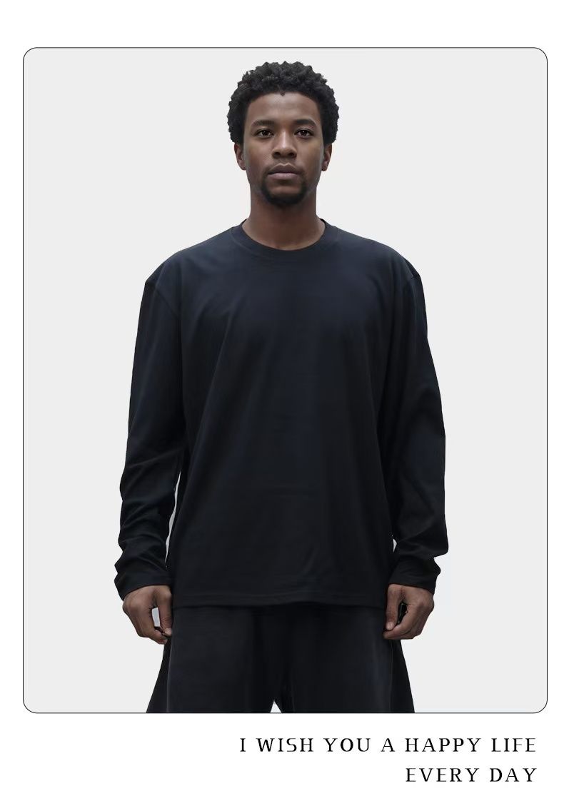 230g Heavyweight Men's Crew Neck Spring And Autumn Solid Color Pure Cotton Top Loose Casual Base Layer Long Sleeve T-Shirt