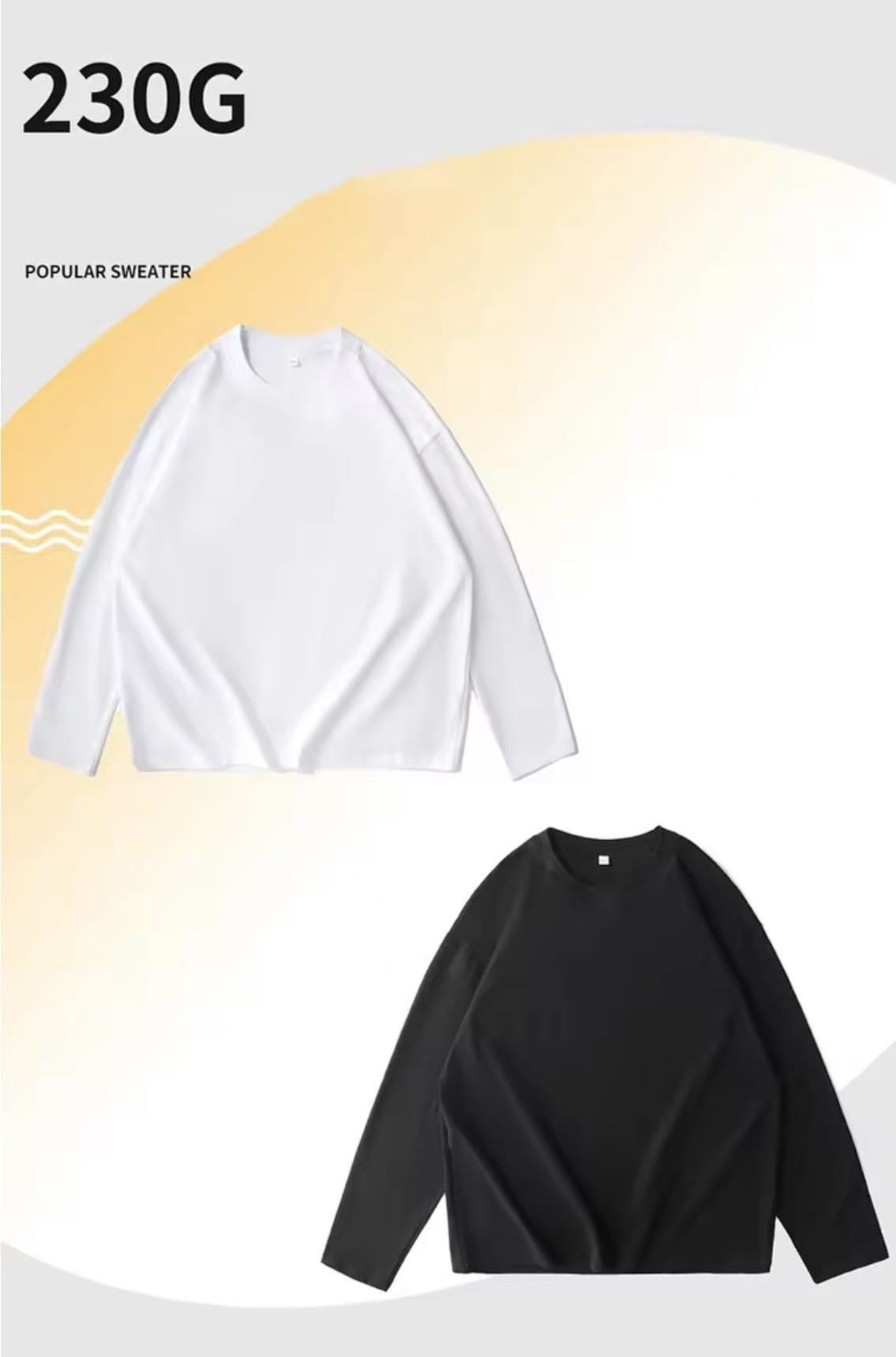 230g Heavyweight Men's Crew Neck Spring And Autumn Solid Color Pure Cotton Top Loose Casual Base Layer Long Sleeve T-Shirt