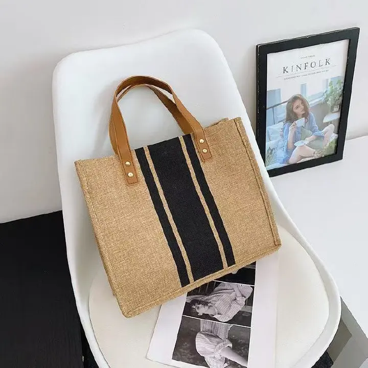 Wholesale Korean-Style Ladies' Handheld Briefcases ZxxB Portable Business Commuting Striped Minimalist Square Canvas Large Bags