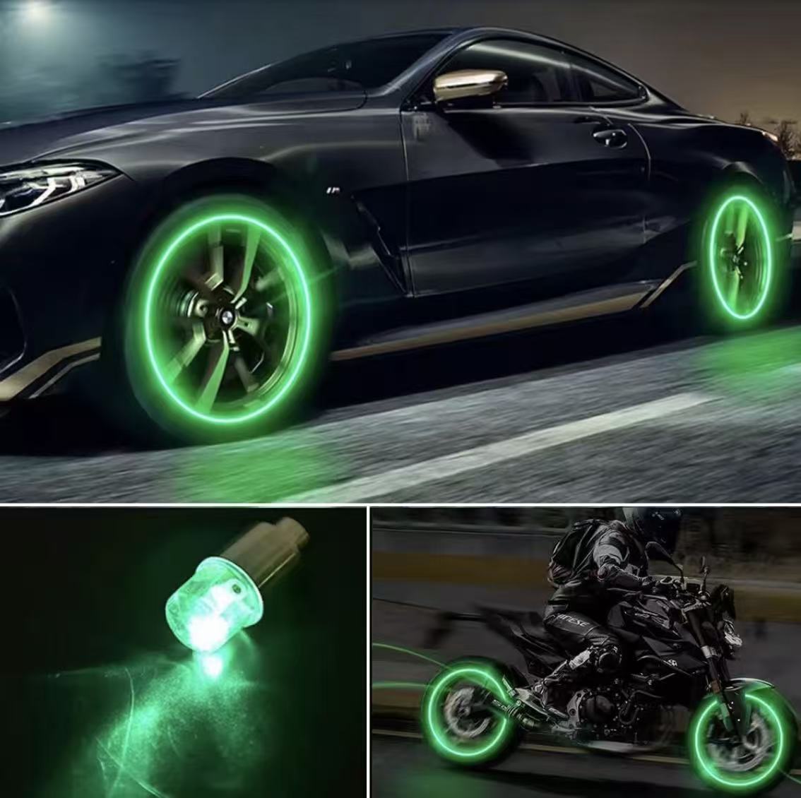 4 Pieces of Luminous Car Tire Night - Glowing Valve Caps, Universal for Electric Vehicles and Bicycles, Super Bright Type Luminous Valve Core Covers