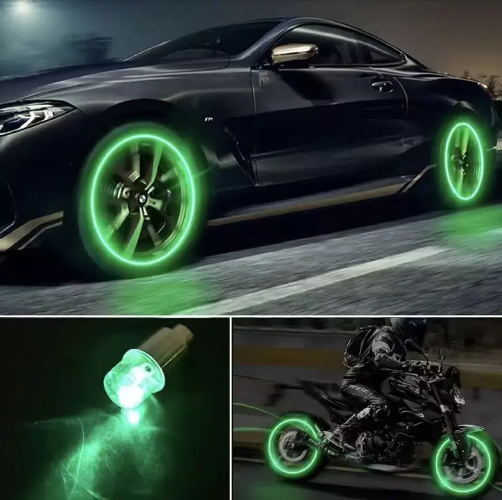 4 Pieces of Luminous Car Tire Night - Glowing Valve Caps, Universal for Electric Vehicles and Bicycles, Super Bright Type Luminous Valve Core Covers