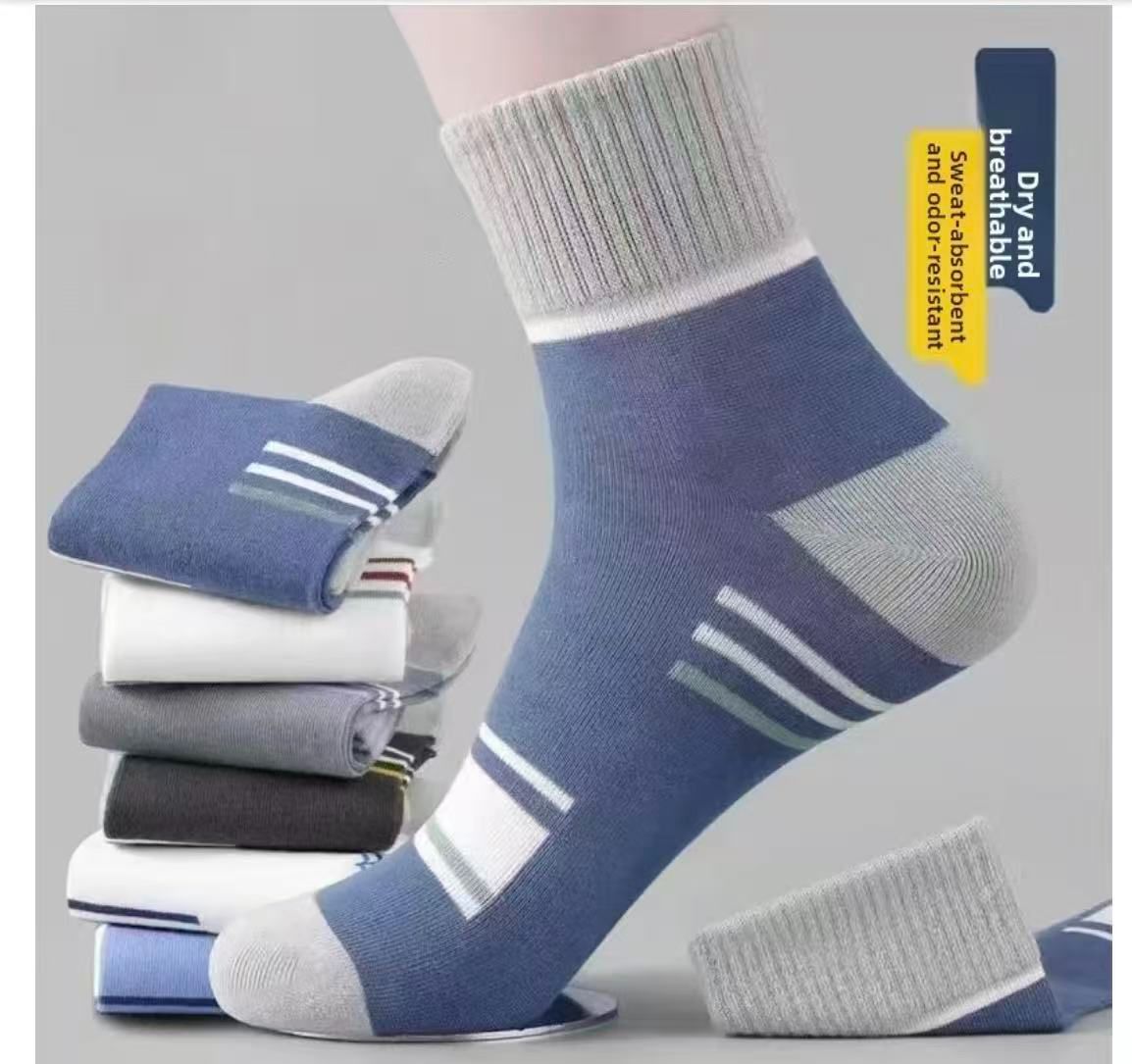 6 Pairs Of Men's Mid-Calf Sports Socks With Elasticity, Quick-Drying, Comfort, Breathability, Spring And Autumn Odor-Resistant, Sweat-Absorbing Sports Men's Socks, Multi-Purpose Set, Men's Socks