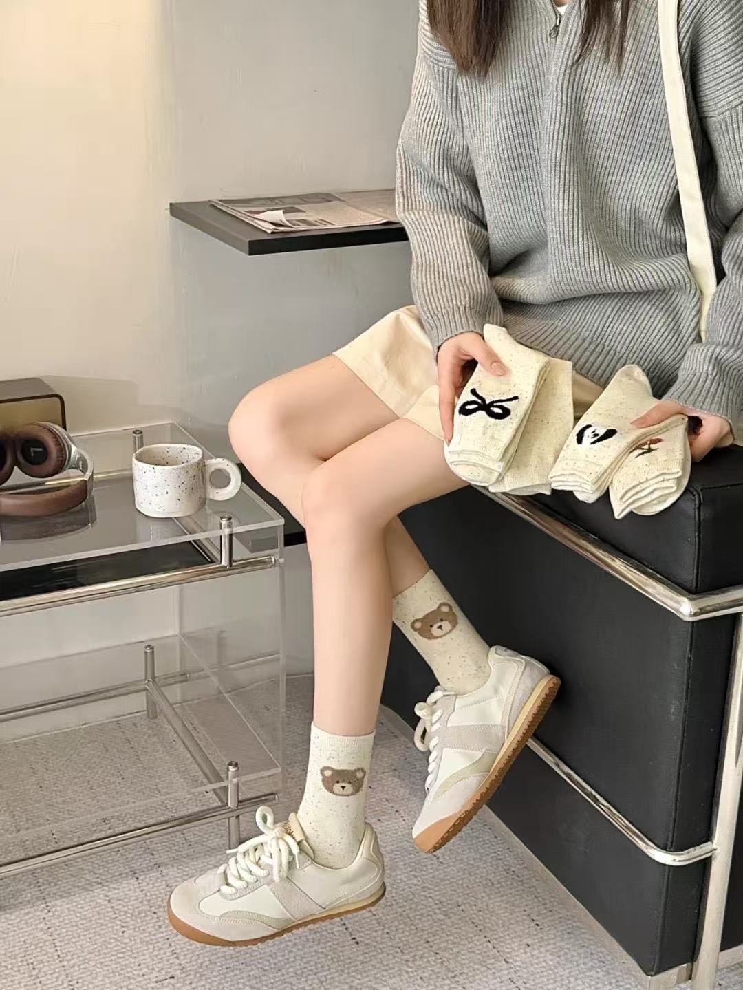 5 Pairs Of Women's 100% Cotton Mid-Calf Socks, Spring And Summer Women's INS Trendy Socks, Cute Knee-High Socks, Women's Breathable And Odor-Resistant Socks