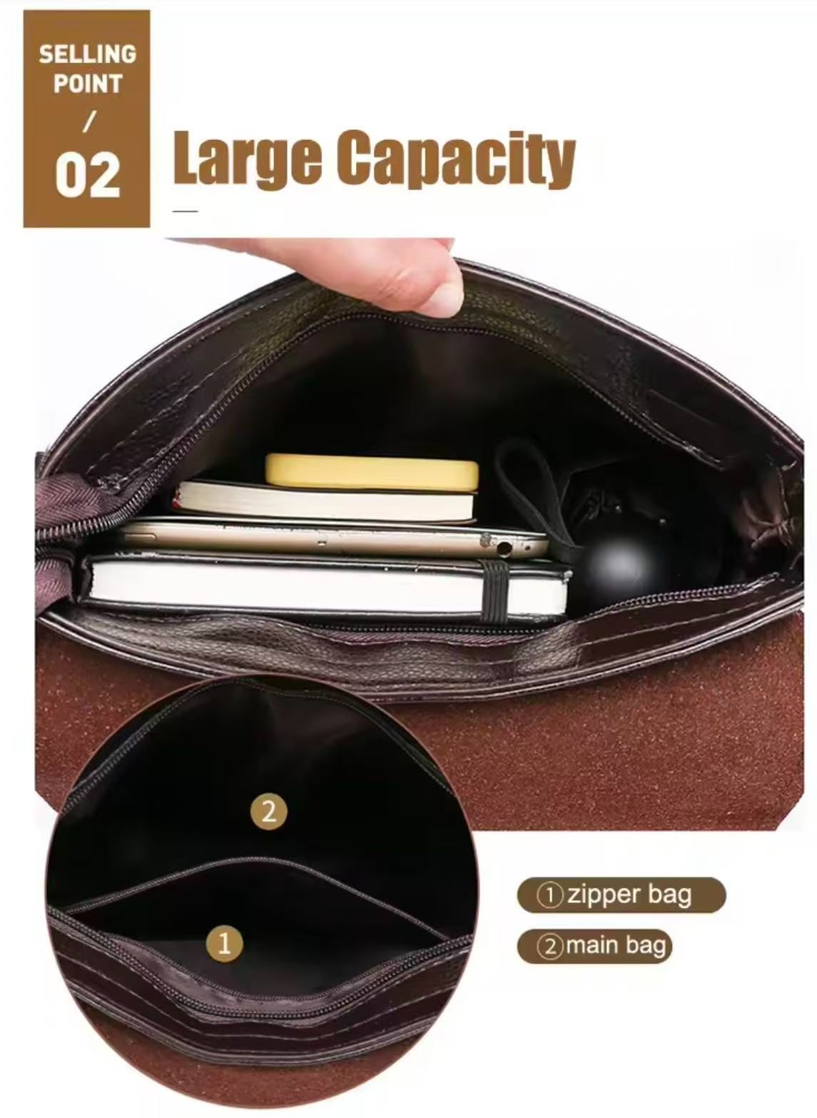 Waterproof Soft PU Leather Texture High-Grade Premium Single-Shoulder Bag Fashionable Crossbody Bag Casual Crossbody Bag Square Men