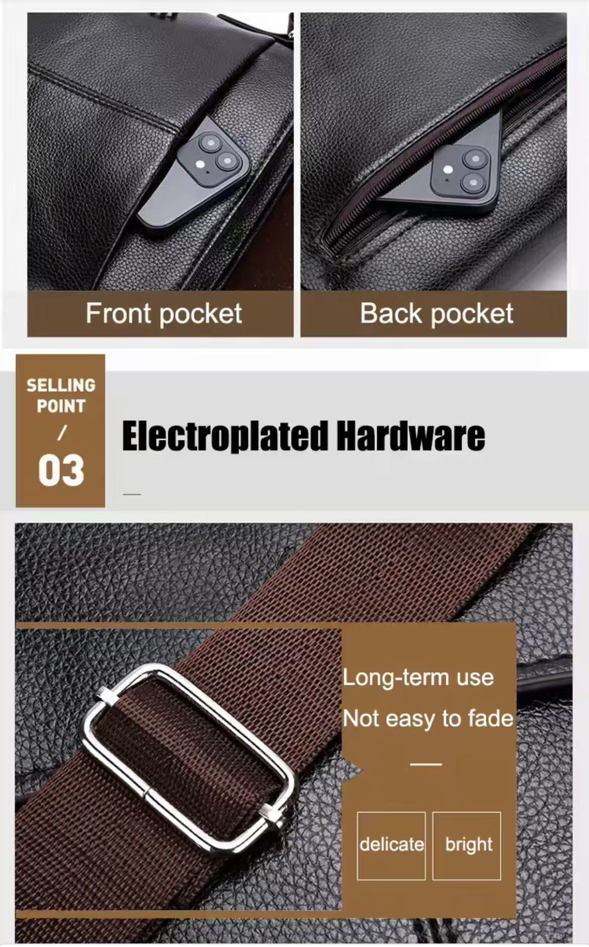 Waterproof Soft PU Leather Texture High-Grade Premium Single-Shoulder Bag Fashionable Crossbody Bag Casual Crossbody Bag Square Men