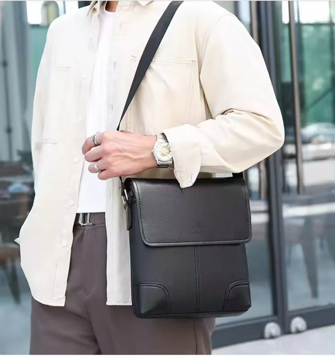 Waterproof Soft PU Leather Texture High-Grade Premium Single-Shoulder Bag Fashionable Crossbody Bag Casual Crossbody Bag Square Men