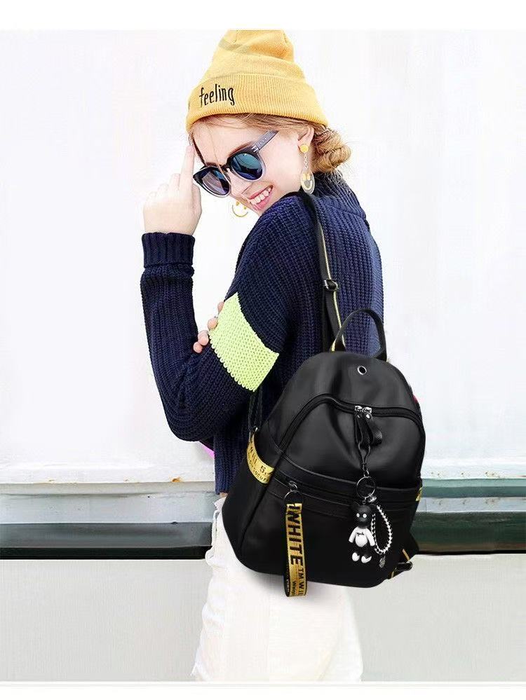 New Style Fashionable Ribbon Large-Capacity Women's Oxford Cloth Double-Shoulder Bag Korean-Style Outdoor Travel Small Backpack, With A Pendant As A Gift