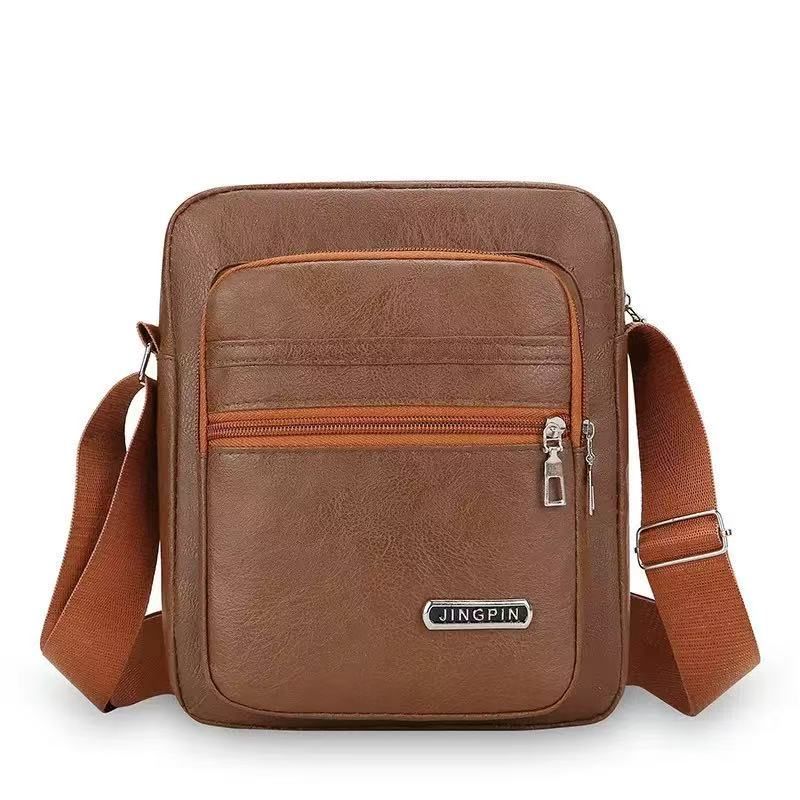 New Style PU Soft Leather Textured Single-Shoulder Bag Men's Business Commuting Minimalist Crossbody Bag Large-Capacity Storage Fashionable Single-Shoulder Waterproof Casual Multi-Pocket Men