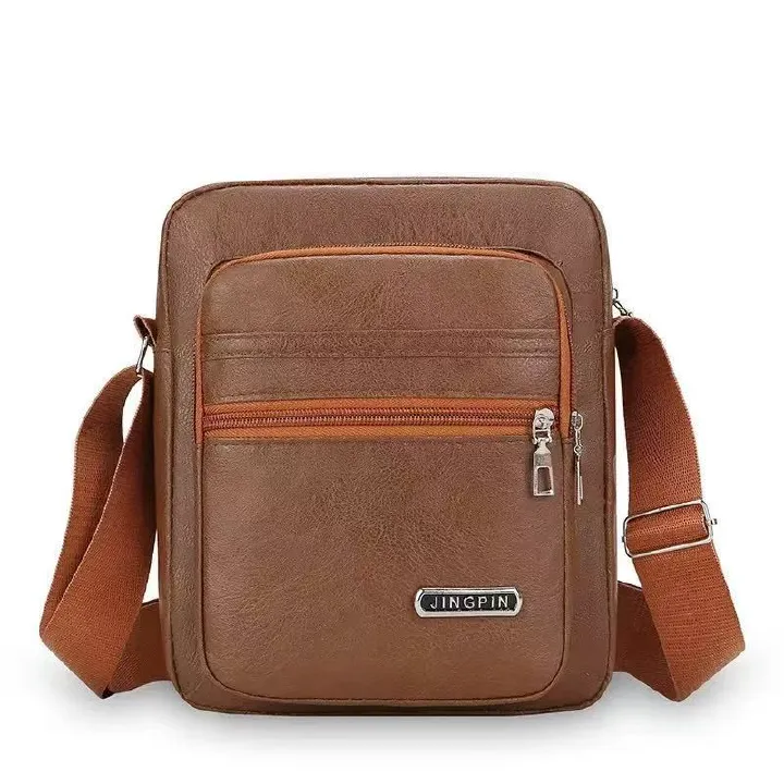 New Style PU Soft Leather Textured Single-Shoulder Bag Men's Business Commuting Minimalist Crossbody Bag Large-Capacity Storage Fashionable Single-Shoulder Waterproof Casual Multi-Pocket Men