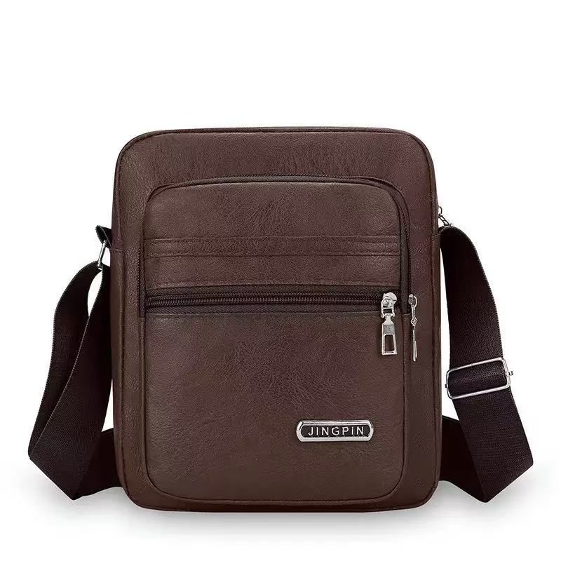New Style PU Soft Leather Textured Single-Shoulder Bag Men's Business Commuting Minimalist Crossbody Bag Large-Capacity Storage Fashionable Single-Shoulder Waterproof Casual Multi-Pocket Men