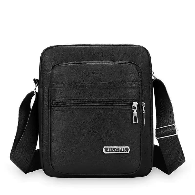 New Style PU Soft Leather Textured Single-Shoulder Bag Men's Business Commuting Minimalist Crossbody Bag Large-Capacity Storage Fashionable Single-Shoulder Waterproof Casual Multi-Pocket Men