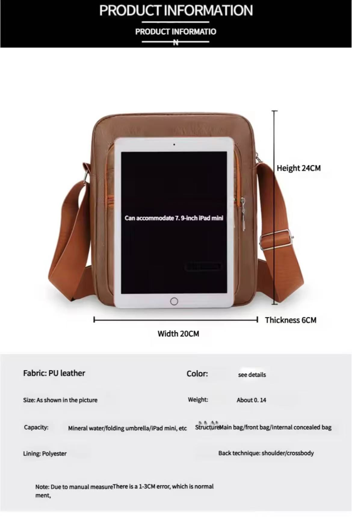 New Style PU Soft Leather Textured Single-Shoulder Bag Men's Business Commuting Minimalist Crossbody Bag Large-Capacity Storage Fashionable Single-Shoulder Waterproof Casual Multi-Pocket Men