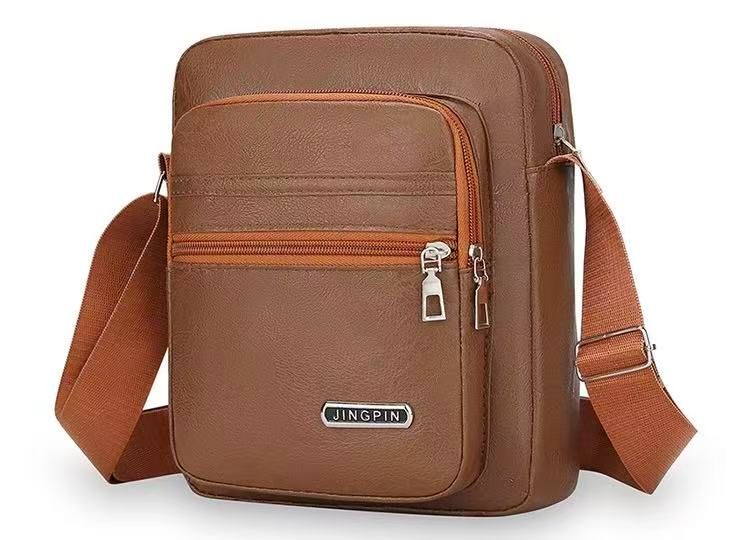 New Style PU Soft Leather Textured Single-Shoulder Bag Men's Business Commuting Minimalist Crossbody Bag Large-Capacity Storage Fashionable Single-Shoulder Waterproof Casual Multi-Pocket Men