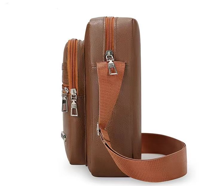 New Style PU Soft Leather Textured Single-Shoulder Bag Men's Business Commuting Minimalist Crossbody Bag Large-Capacity Storage Fashionable Single-Shoulder Waterproof Casual Multi-Pocket Men